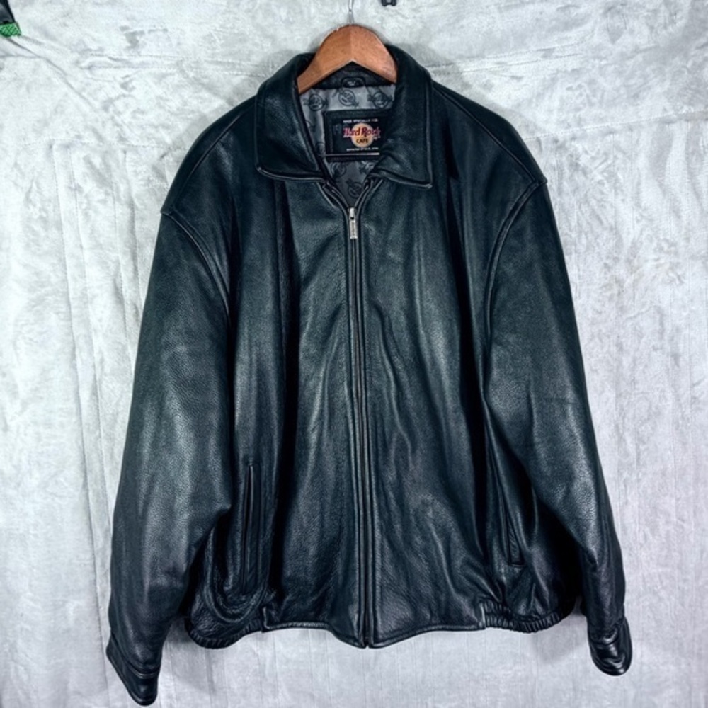 Hard Rock Cafe Orlando Leather Jacket Men 3XL Black Zip Up Embroidered Logo coat